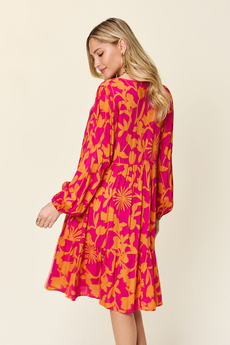 Double Take Full Size Printed Ruffle Hem Dress with Pocket - MyEmpired