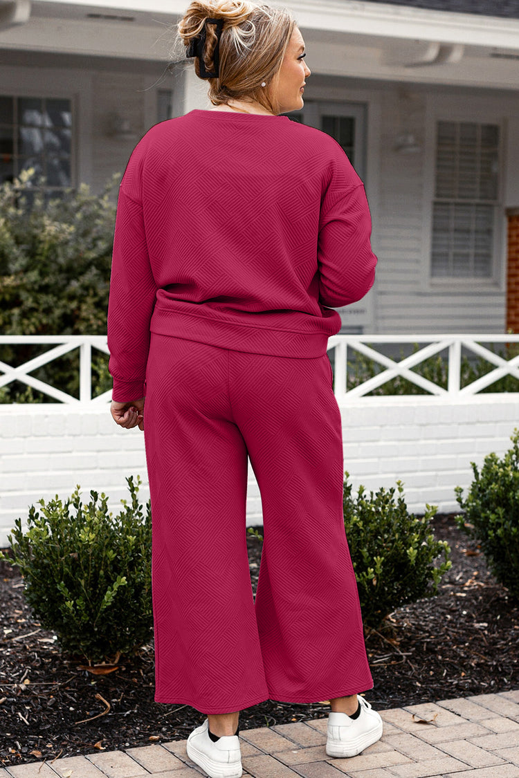 Double Take Full Size Textured Long Sleeve Top and Drawstring Pants Set - MyEmpired