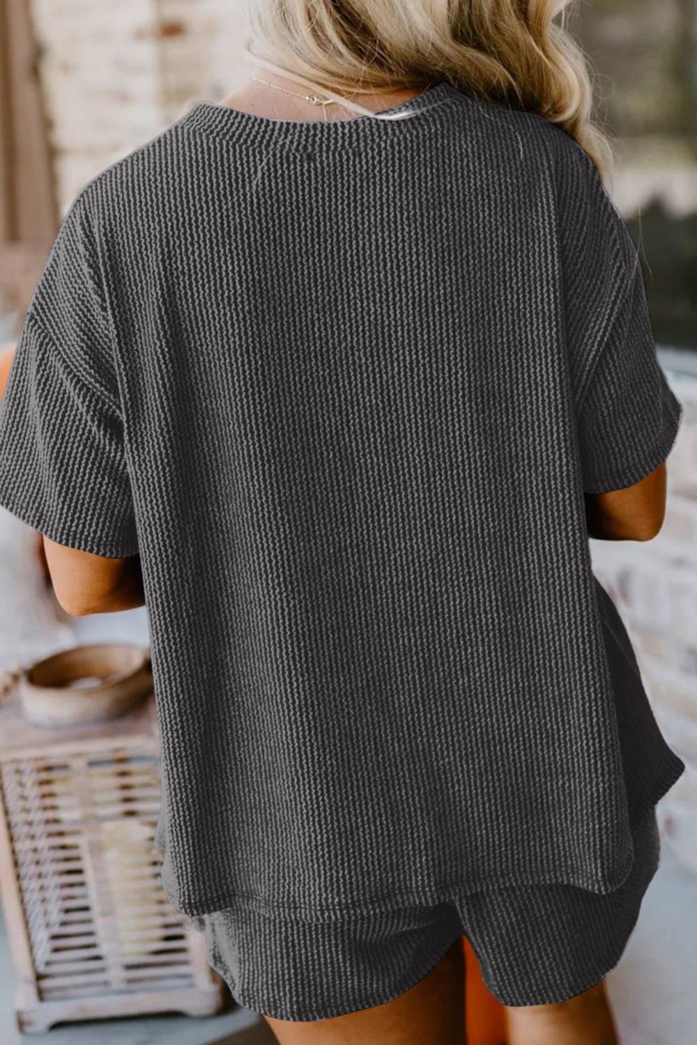 Textured Round Neck Top and Shorts Set - MyEmpired