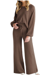 Round Neck Long Sleeve Top and Pants Set - MyEmpired