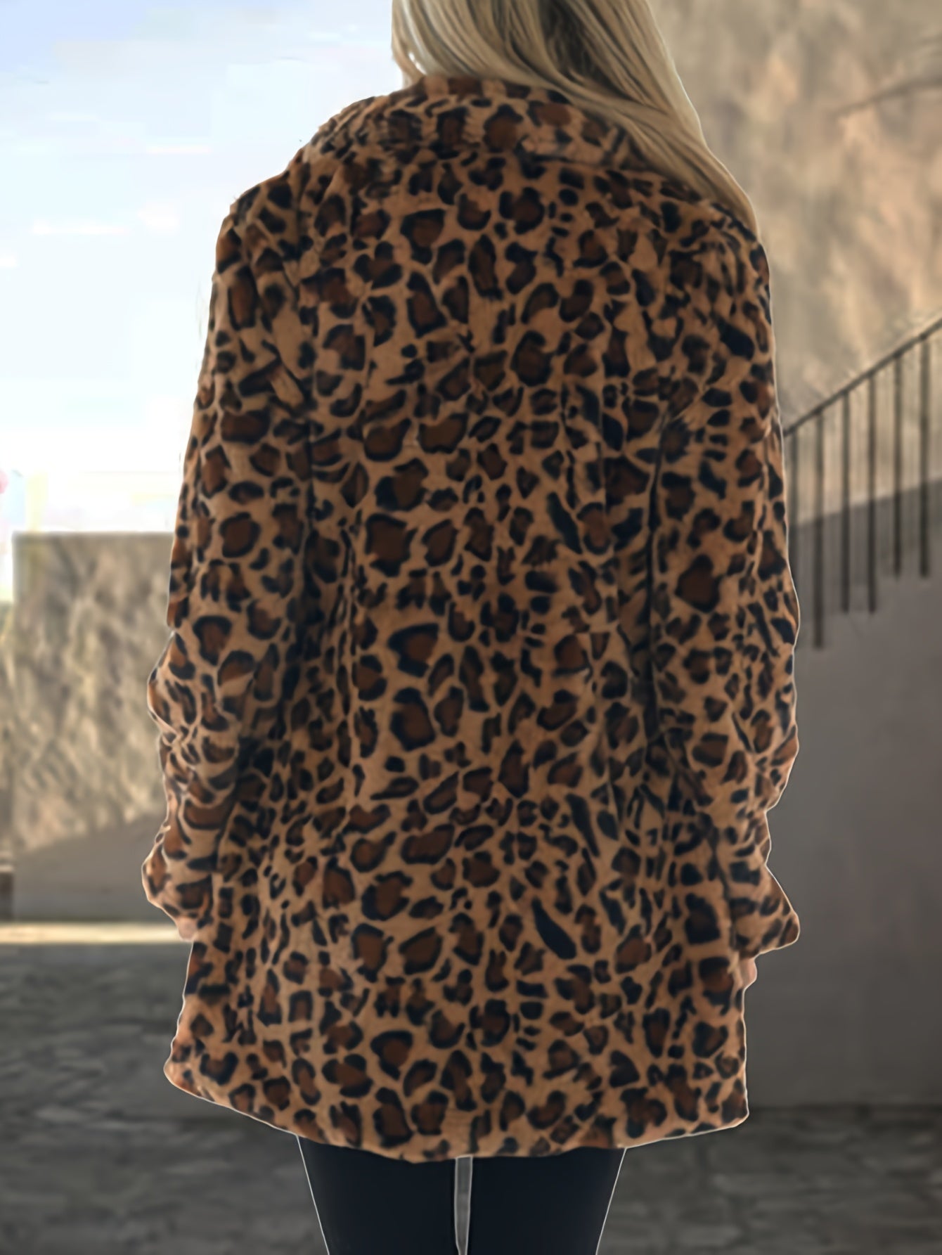 Leopard Pattern Open Front Teddy Coat - MyEmpired