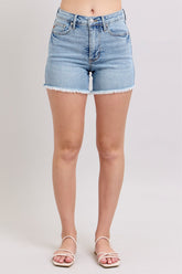 Judy Blue Full Size Tummy Control Raw Hem Denim Shorts Plus Size - MyEmpired