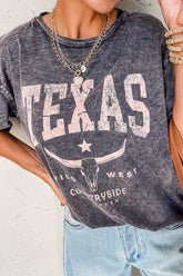 TEXAS Steer Head Graphic Mineral Wash Oversized T-Shirt - MyEmpired