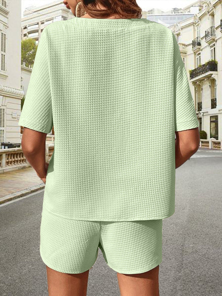 Waffle-Knit Half Sleeve Top and Shorts Set - MyEmpired