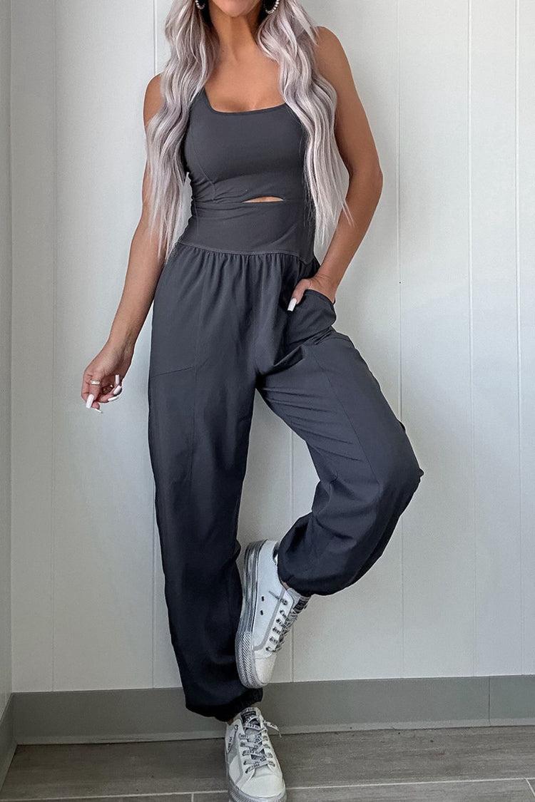 Cutout Square Neck Wide Strap Active Jumpsuit - MyEmpired