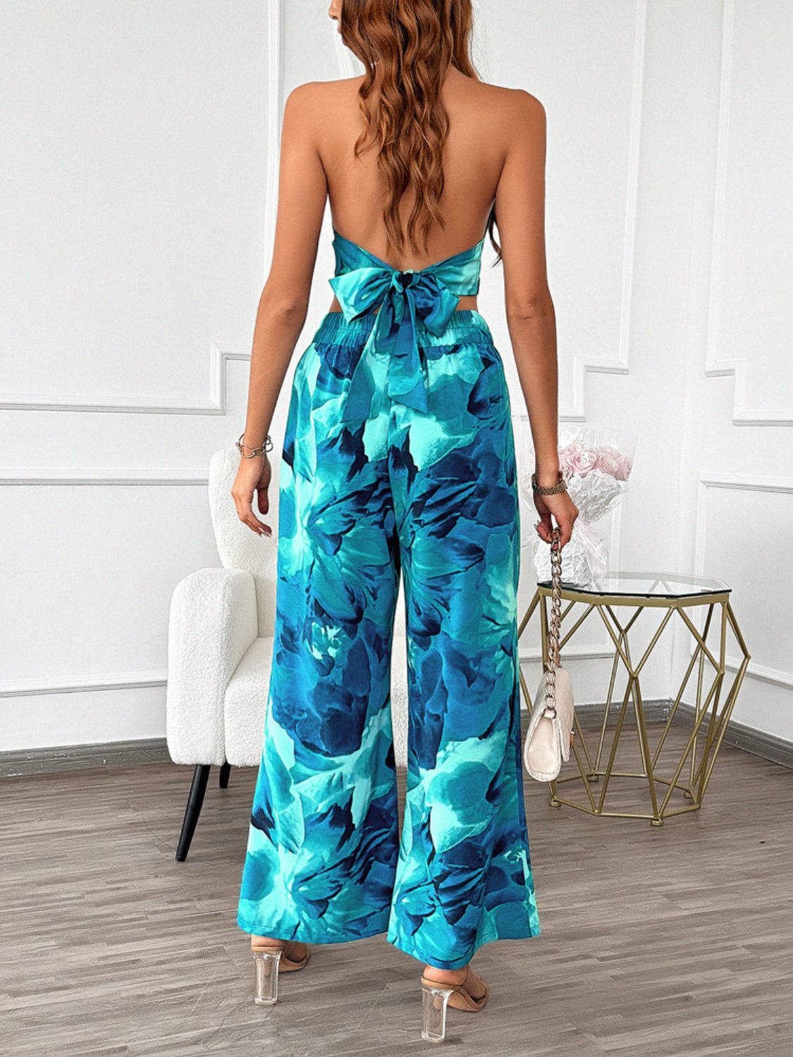 Devine Printed Halter Neck Top and Pants Set - MyEmpired