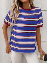 Contrast Striped Round Neck Short Sleeve T-Shirt - MyEmpired