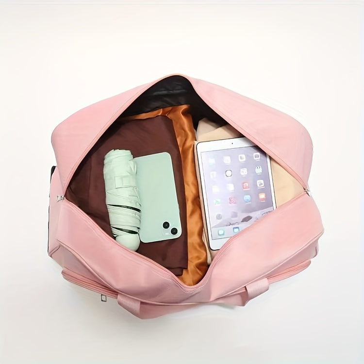 Spacious Foldable Canvas Travel Bag with Telescopic Handle - Perfect for Business Trips & Carry-On Luggage, Easy Pack Design, Available in Pink/Purple/Blue/Black - MyEmpired