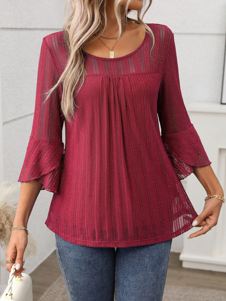 Round Neck Three-Quarter Sleeve Top - MyEmpired
