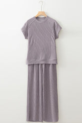 Corded Knit Short Sleeve T-Shirt and Wide Leg Pants Set - MyEmpired