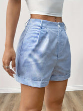 Striped Button Front Shorts, Casual Daily Wear Shorts For Spring & Summer, Women&