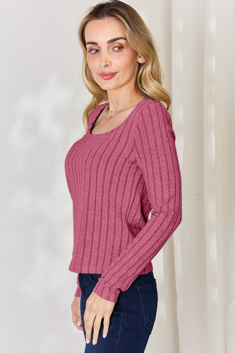 Basic Bae Full Size Ribbed Long Sleeve T-Shirt - MyEmpired