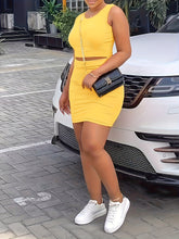 Solid Skirt 2 Piece Set, Casual Crew Neck Tank Top & Bodycon Skirt For Summer, Women&
