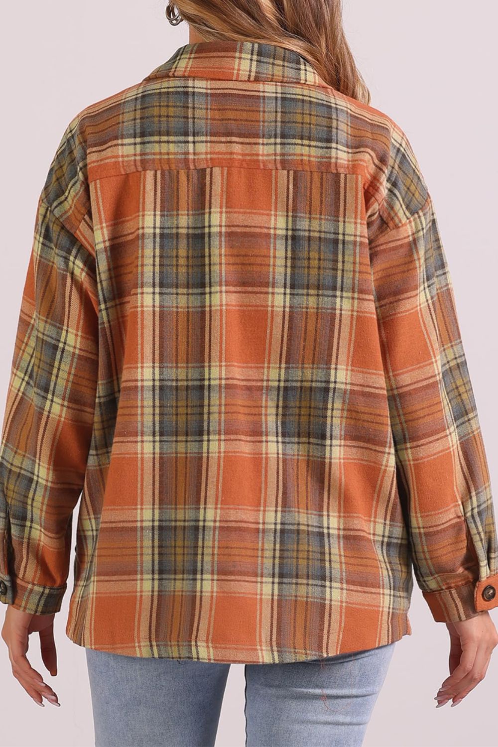 Plaid Collared Neck Long Sleeve Shirt with Chest Pockets - MyEmpired