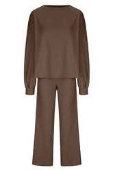 Round Neck Long Sleeve Top and Pants Set - MyEmpired