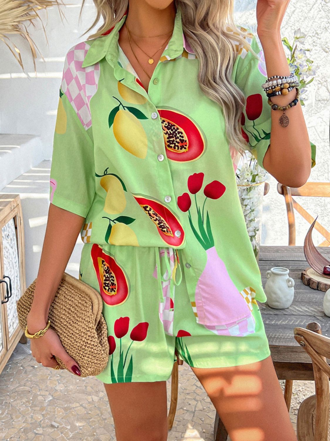 Devine Printed Button Down Shirt and Shorts Set - MyEmpired