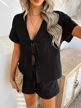 Devine Tied V-Neck Short Sleeve Top and Shorts Set - MyEmpired