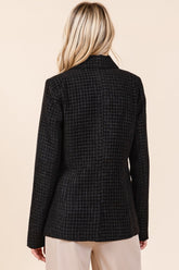 Mittoshop Plaid Texture Double-Breasted Long Sleeve Blazer - MyEmpired