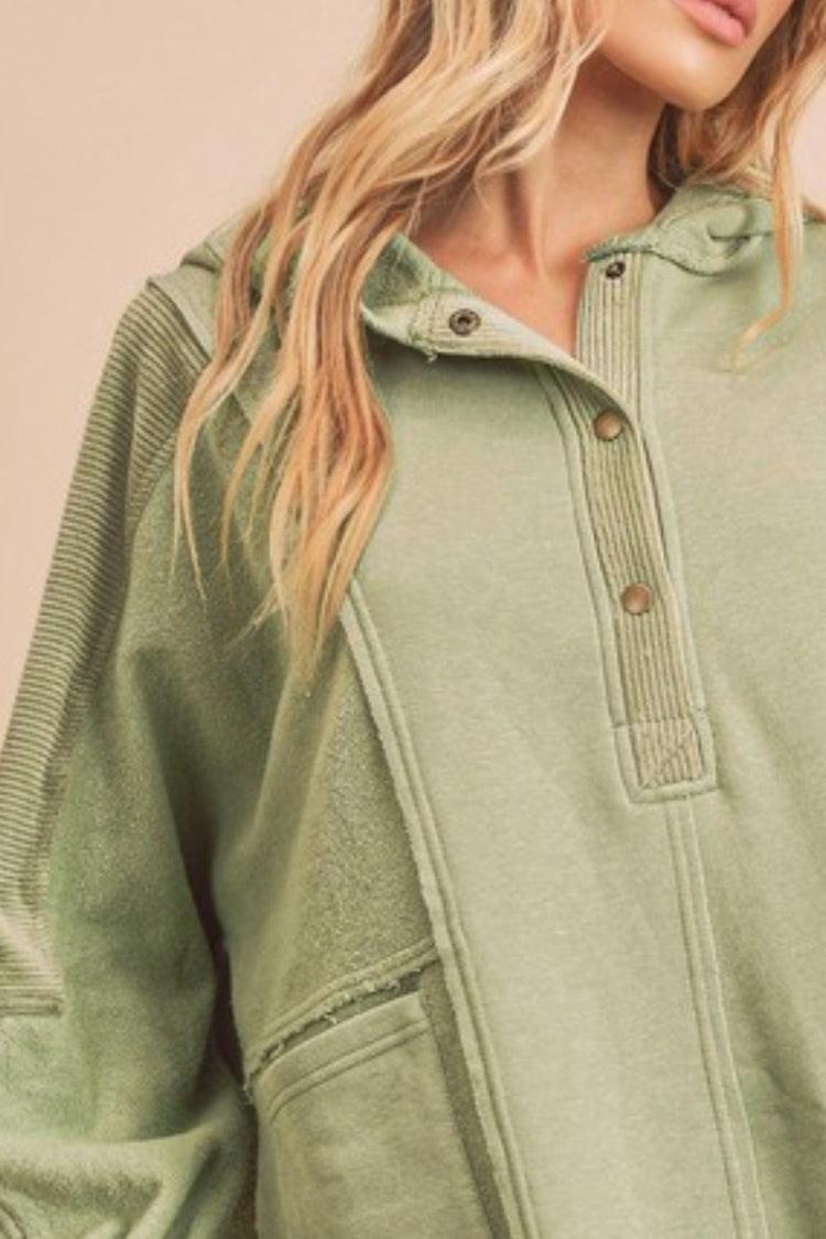 Aemi + Co Slit Half Snap Oversize Hoodie - MyEmpired