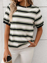 Contrast Striped Round Neck Short Sleeve T-Shirt - MyEmpired