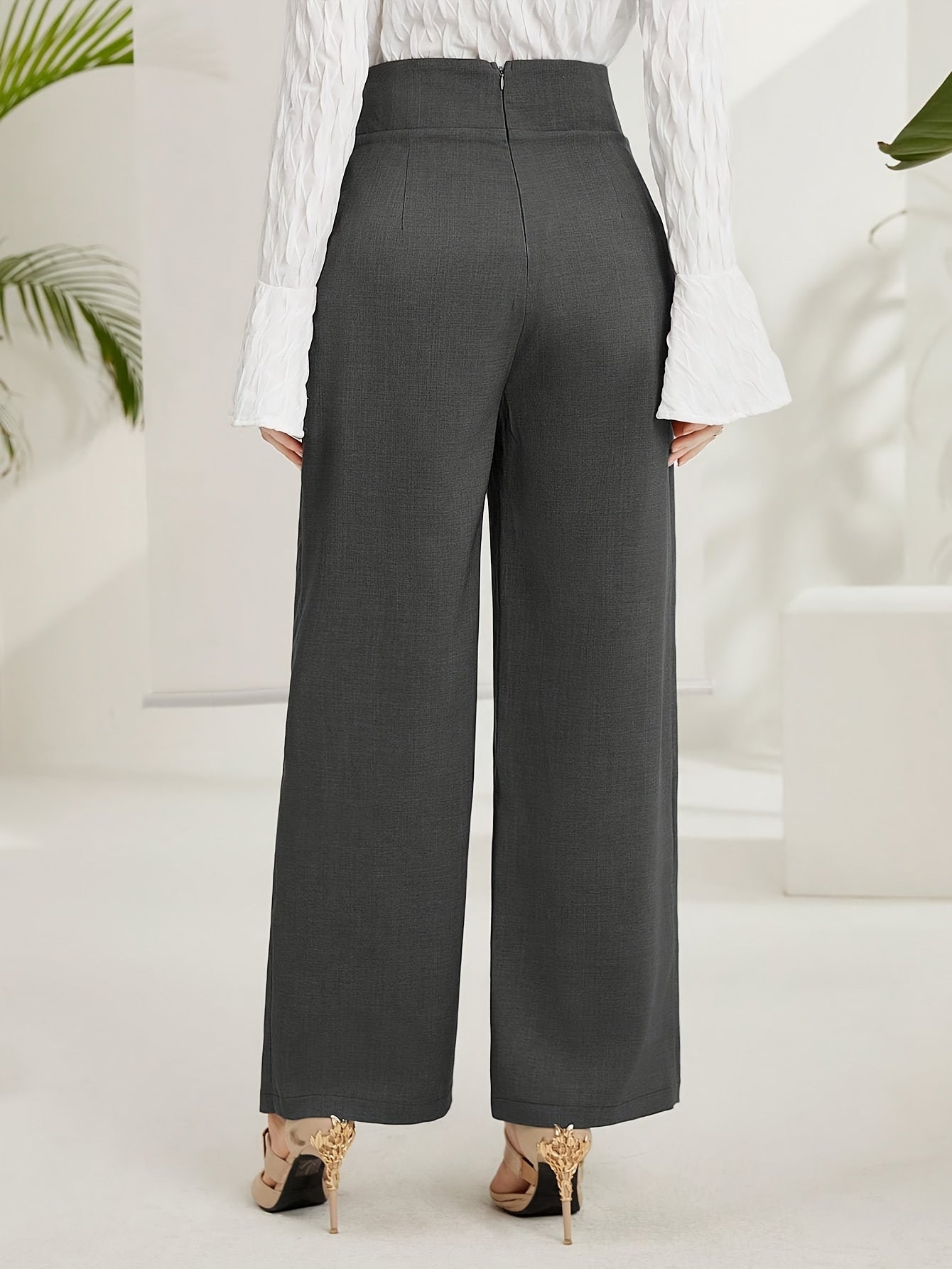 Solid Wide Leg Layered Pants, Elegant High Waist Loose Pants For Spring & Summer, Women&