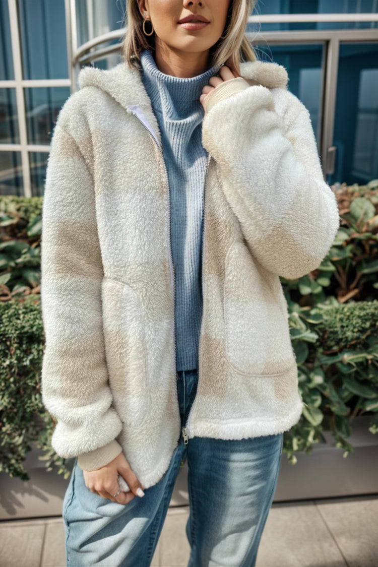 Double Take Full Size Plaid Long Sleeve Hooded Coat - MyEmpired
