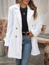 Double-breasted Lapel Teddy Coat, Elegant Solid Color Long Sleeve Textured Fluffy Coat For Winter, Women&