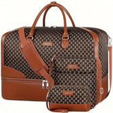 Elegant 3-Piece Oxford Cloth Travel Duffel Set for Women and Men with Wet Shoe Compartment, Quilted Weekender Carry On Tote Bag with Toiletry Pouch - Water Resistant, Easy Maintenance - MyEmpired