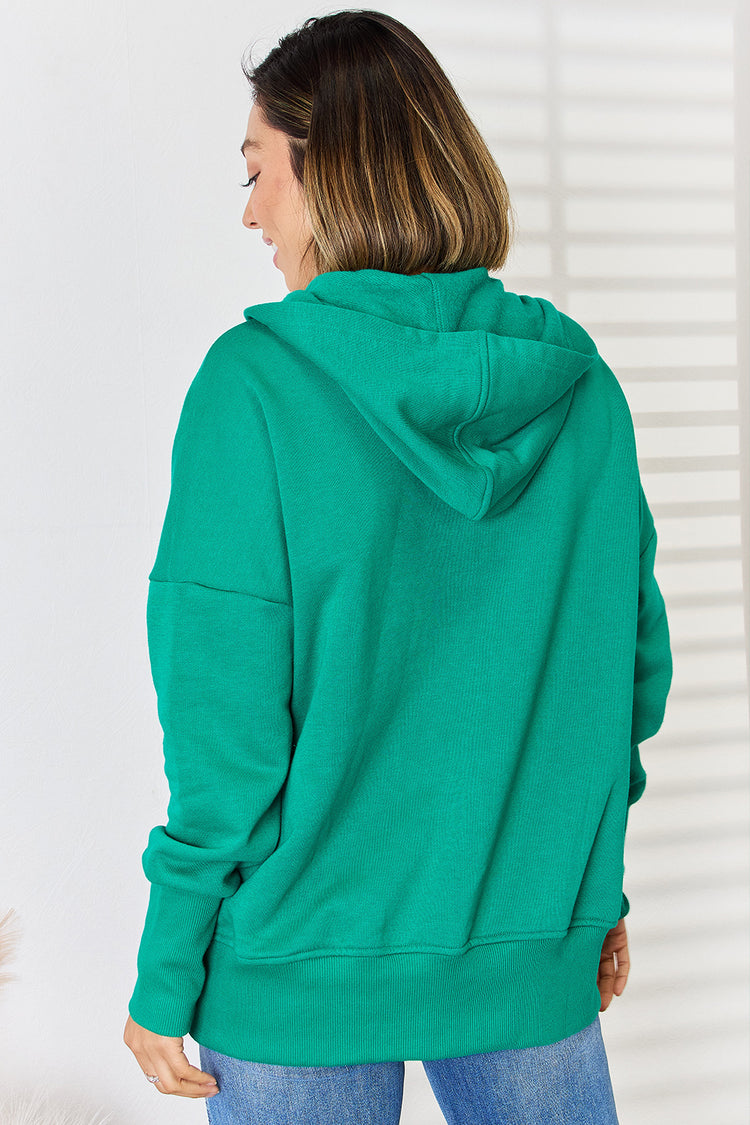 Zenana Half Snap Long Sleeve Hoodie - MyEmpired
