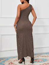 Striped Print One Shoulder Dress - MyEmpired