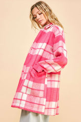 Davi & Dani Plaid Open Front Drop Shoulder Longline Coat - MyEmpired