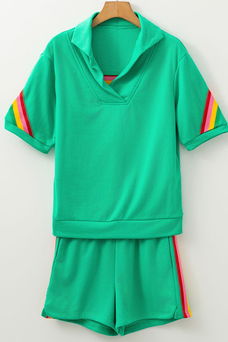 Rainbow Collared Short Sleeve Top and Shorts Set - MyEmpired