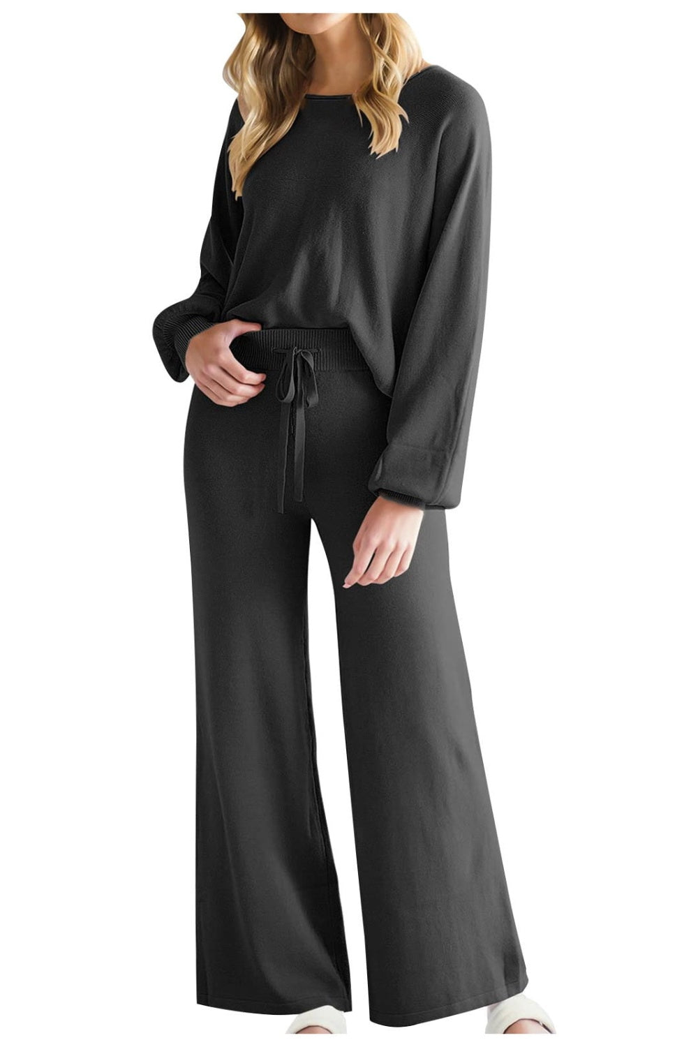 Round Neck Long Sleeve Top and Pants Set - MyEmpired