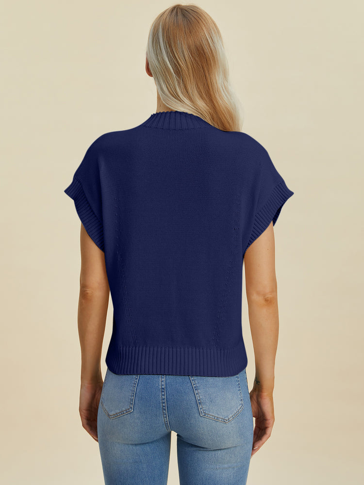 Double Take Full Size Mock Neck Short Sleeve Sweater - MyEmpired