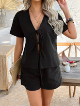 Devine Tied V-Neck Short Sleeve Top and Shorts Set - MyEmpired