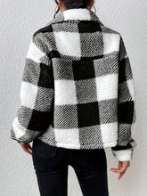 Plaid Pattern Button Front Fuzzy Coat, Casual Long Sleeve Warm Outerwear For Fall & Winter, Women&