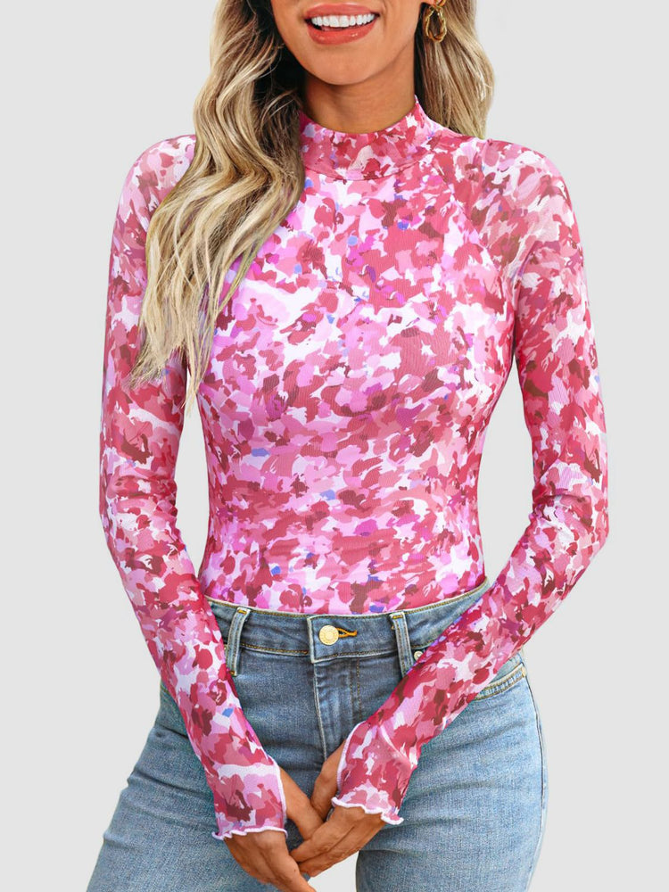 Floral Mock Neck Long Sleeve T-Shirt - MyEmpired