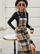 Slit Plaid Wide Strap Overall Dress - MyEmpired