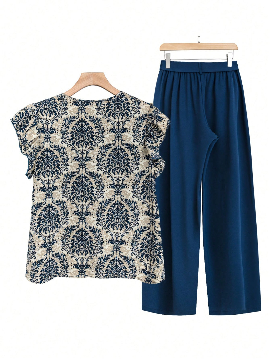 Printed Ruffled Cap Sleeve Top and Pants Set - MyEmpired