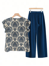 Printed Ruffled Cap Sleeve Top and Pants Set - MyEmpired