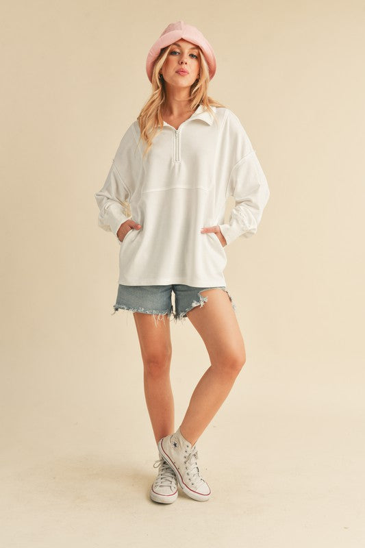Aemi+Co Exposed Seam Half Zip Drop Shoulder Sweatshirt - MyEmpired