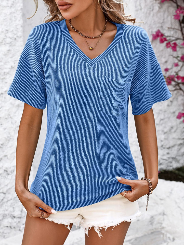 Mandy V-Neck Dropped Shoulder T-Shirt - MyEmpired