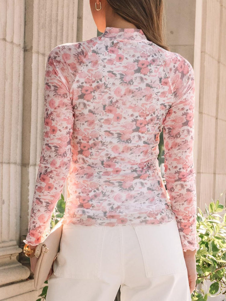 Floral Mock Neck Long Sleeve T-Shirt - MyEmpired