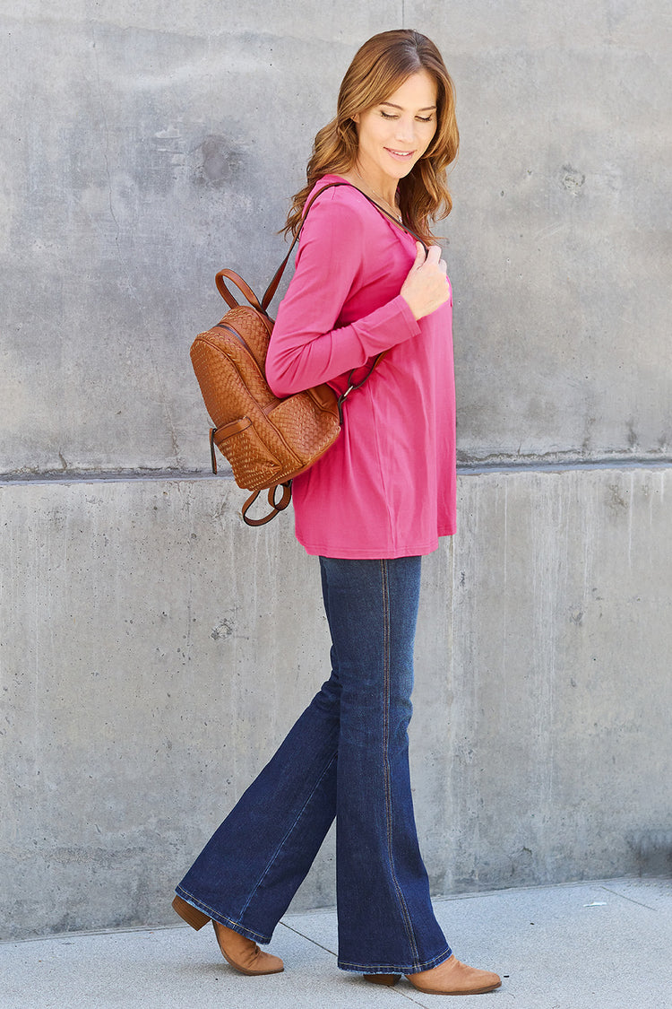 Basic Bae Full Size V-Neck Long Sleeve Top - MyEmpired