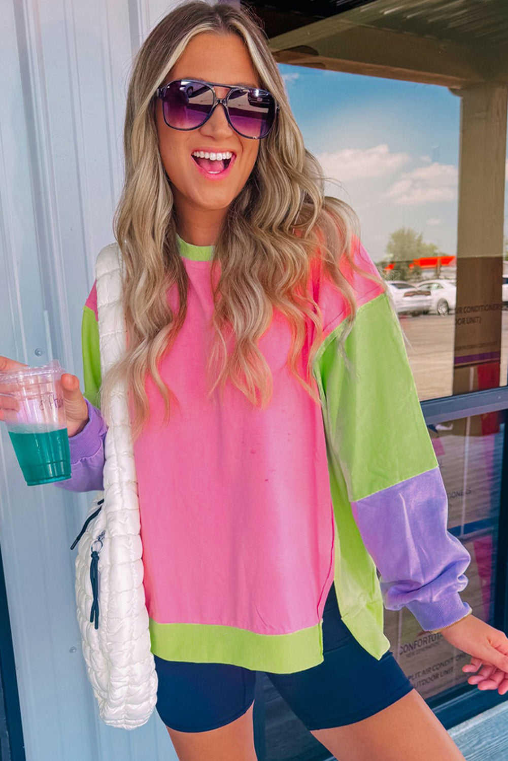 Exposed Seam Color Block Long Sleeve Sweatshirt - MyEmpired