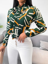 Geo Print Tie Neck Blouse - MyEmpired