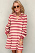 Double Take Full Size Striped Contrast Collared Neck Long Sleeve Dress - MyEmpired