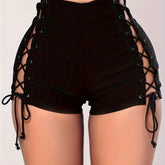 High Waist Lace Up Shorts, Sexy Solid Color Skinny Shorts For Spring & Summer, Women&