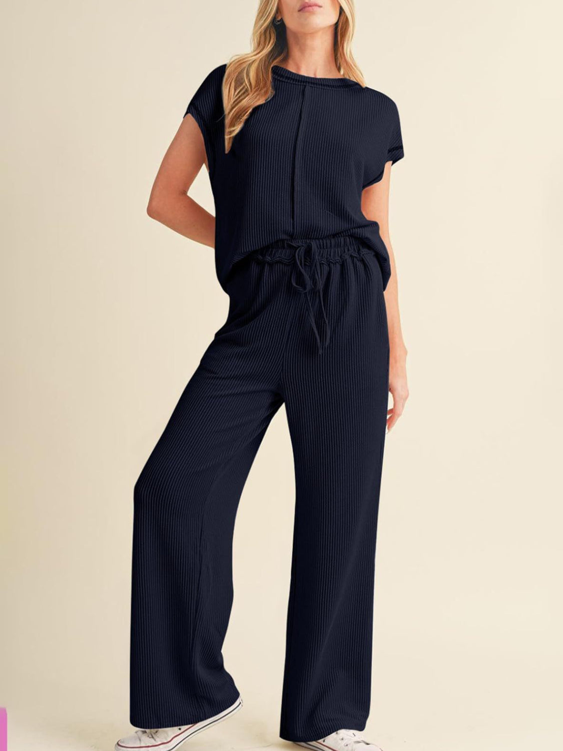 Ribbed Exposed Seam Top and Pants Set - MyEmpired