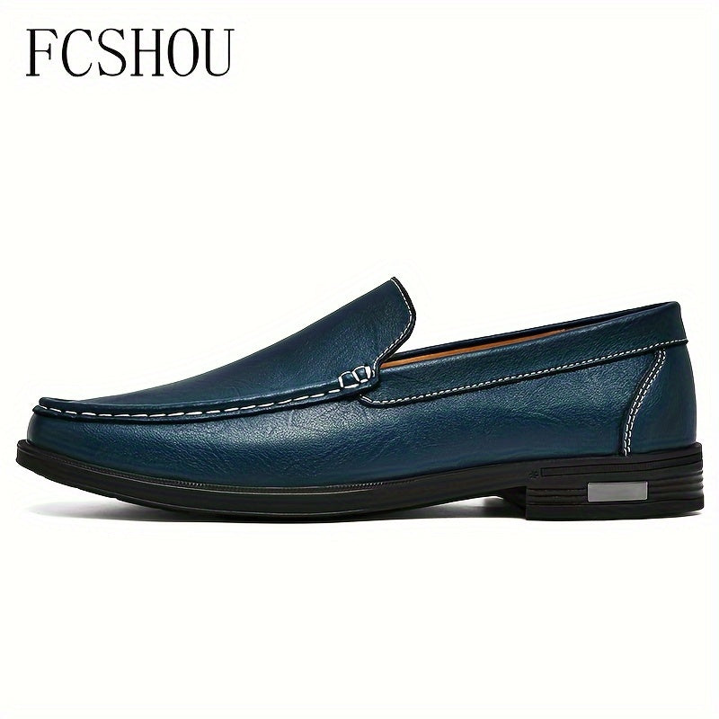 FCSHOU Plus Size Men's Solid Color Slip On Upper Loafer Shoes, Comfy Non Slip Rubber Sole Durable Shoes, Men's Footwear